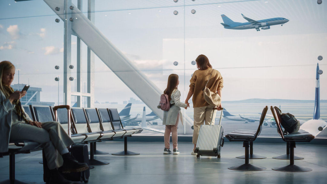 Mom and daughter in airport